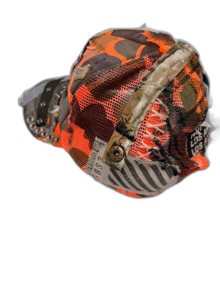 RECONSTRUCTED 001_26_07 — Orange Camo Cap, Denim Bill & Grommet Strap