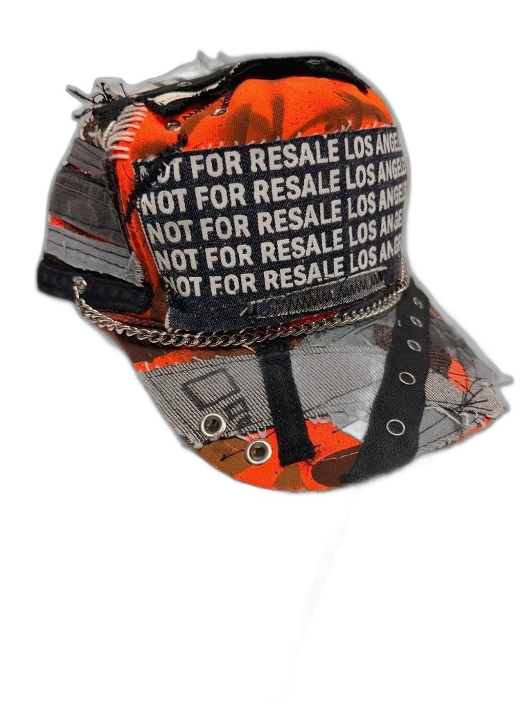RECONSTRUCTED 001_26_07 — Orange Camo Cap, Denim Bill & Grommet Strap