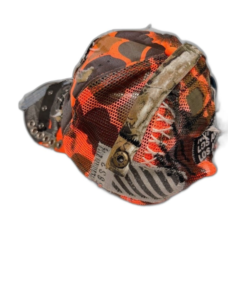 RECONSTRUCTED 001_26_07 — Orange Camo Cap, Denim Bill & Grommet Strap