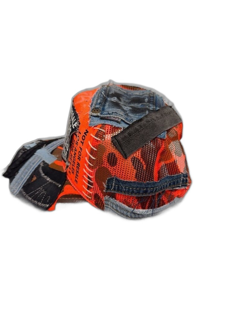 RECONSTRUCTED 001_26_09 — Orange Camo Cap, Blue Denim Crown & X Cross-Lace