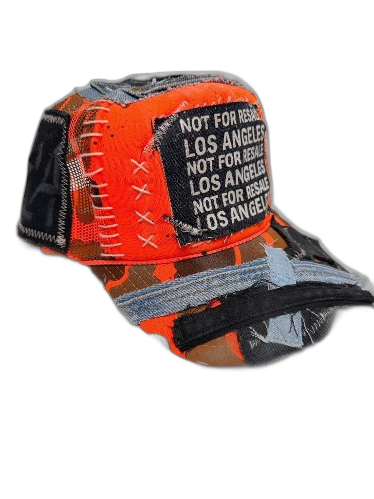 RECONSTRUCTED 001_26_09 — Orange Camo Cap, Blue Denim Crown & X Cross-Lace