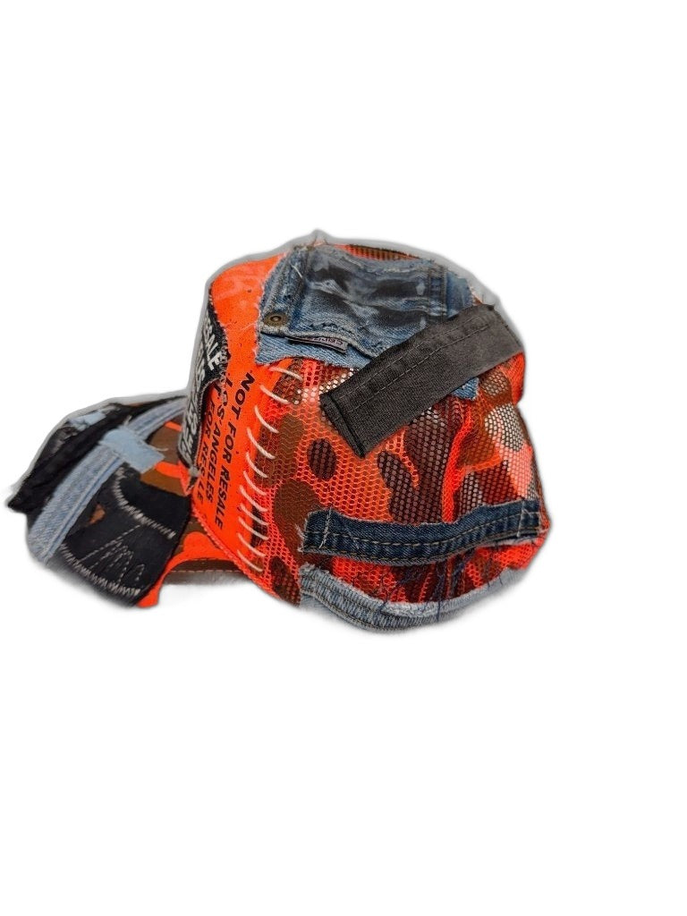 RECONSTRUCTED 001_26_09 — Orange Camo Cap, Blue Denim Crown & X Cross-Lace