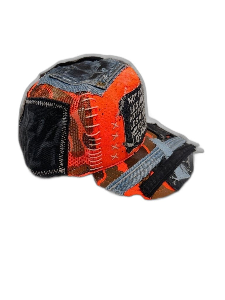RECONSTRUCTED 001_26_09 — Orange Camo Cap, Blue Denim Crown & X Cross-Lace