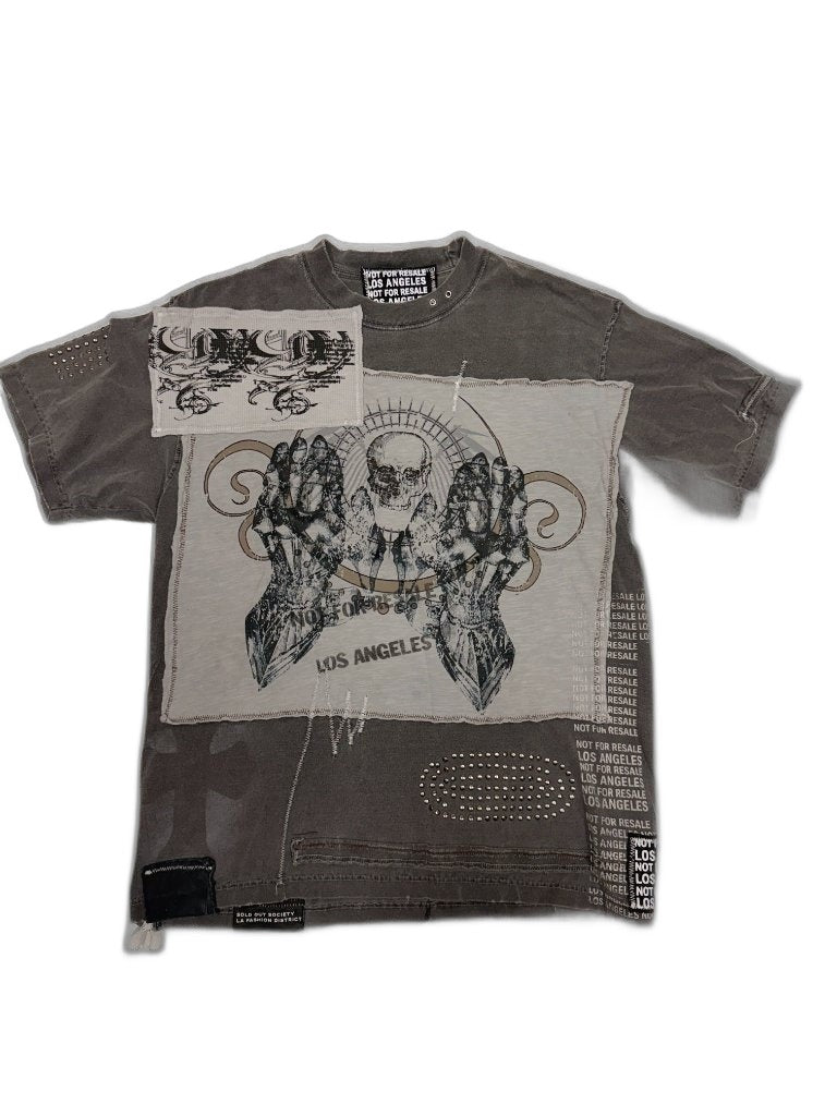 RECONSTRUCTED 001_26_15 — Grey Skull Graphic Reconstructed Tee, Studs & NFR Patches