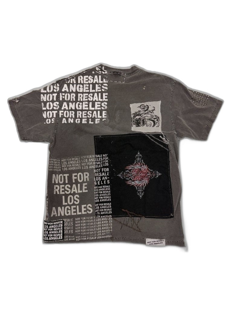 RECONSTRUCTED 001_26_15 — Grey Skull Graphic Reconstructed Tee, Studs & NFR Patches