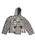 RECONSTRUCTED UNIT 001_26_22 — Grey Grid Print Hooded Zip Jacket, NFR Stencil