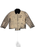 RECONSTRUCTED UNIT 001_26_23 — Cream Bleached Stripe Jacket, NFR Stencil & Raw Hem