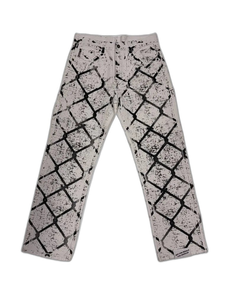 RECONSTRUCTED UNIT 001_26_24 — White Chain-Link All-Over Print Denim Pants