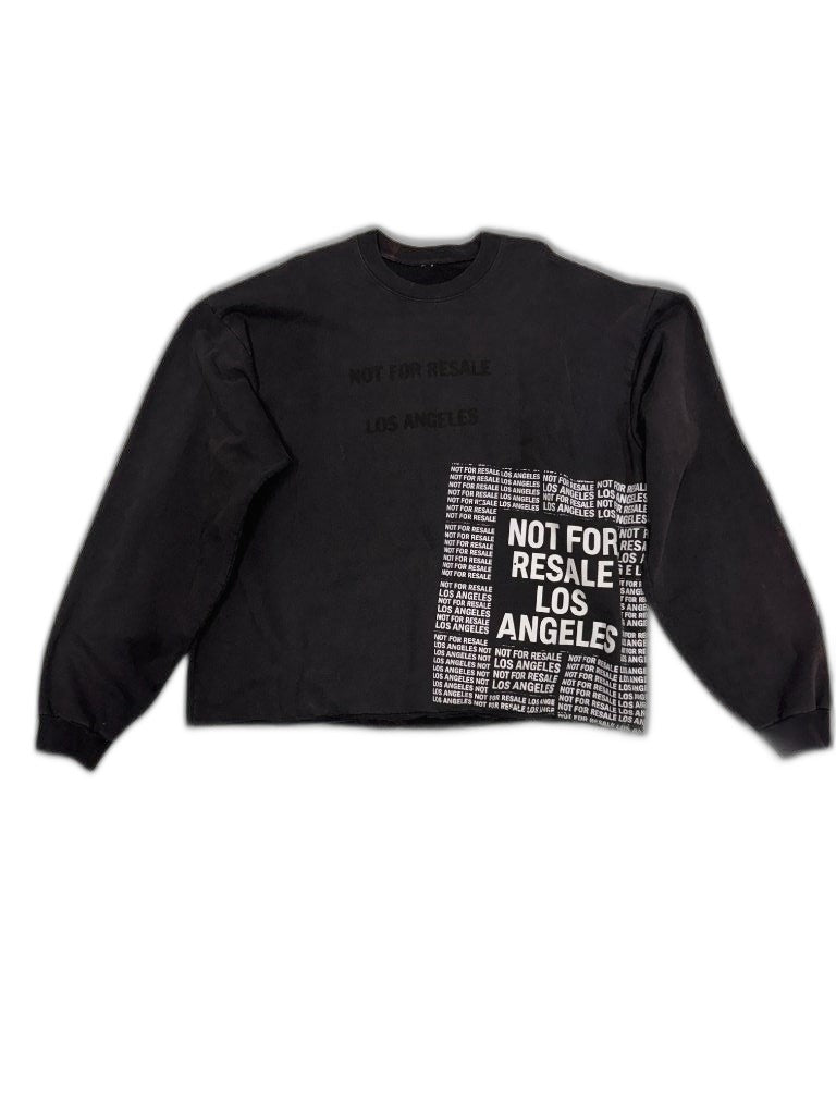 RECONSTRUCTED 001_26_27 — Black NFR Crewneck Sweatshirt, Repeating Text Column & Sleeve Print