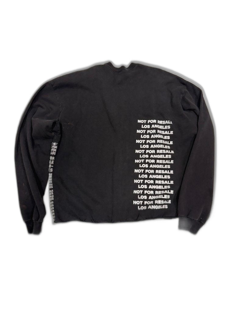 RECONSTRUCTED 001_26_27 — Black NFR Crewneck Sweatshirt, Repeating Text Column & Sleeve Print