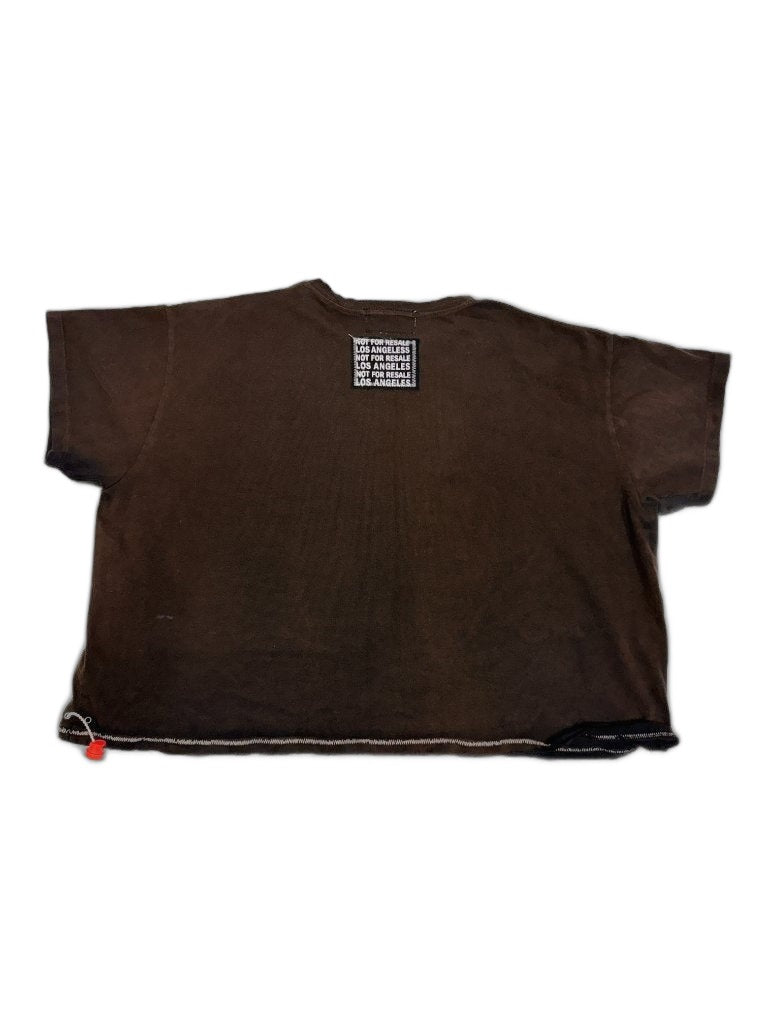 RECONSTRUCTED 001_26_35 — Dark Brown Boxy Crop Tee, NFR All-Over Panel & Zipper Hem