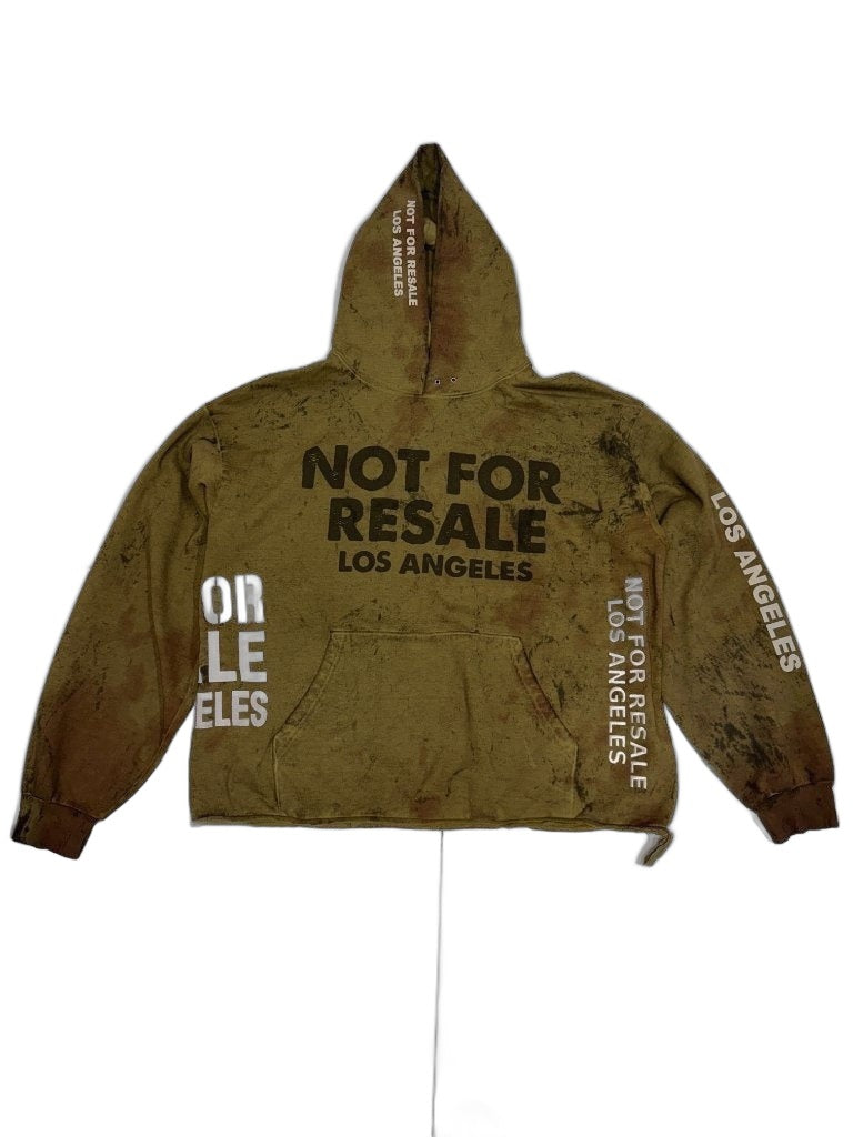 RECONSTRUCTED 001_26_36 — Olive Distressed Hoodie, NFR Block Print, Sleeve Text & Mud Wash