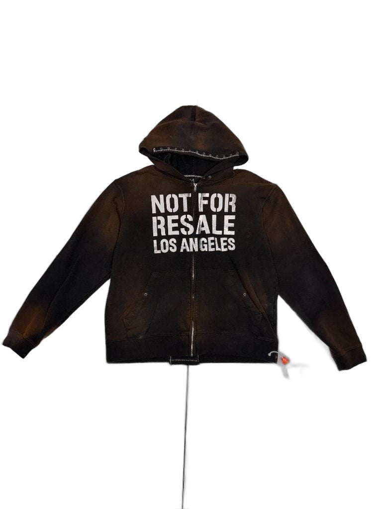 RECONSTRUCTED 001_26_37 — Black-to-Rust Bleach Zip Hoodie, NFR Block Print, Grommet Hood & Text Column