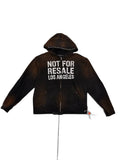 RECONSTRUCTED 001_26_37 — Black-to-Rust Bleach Zip Hoodie, NFR Block Print, Grommet Hood & Text Column
