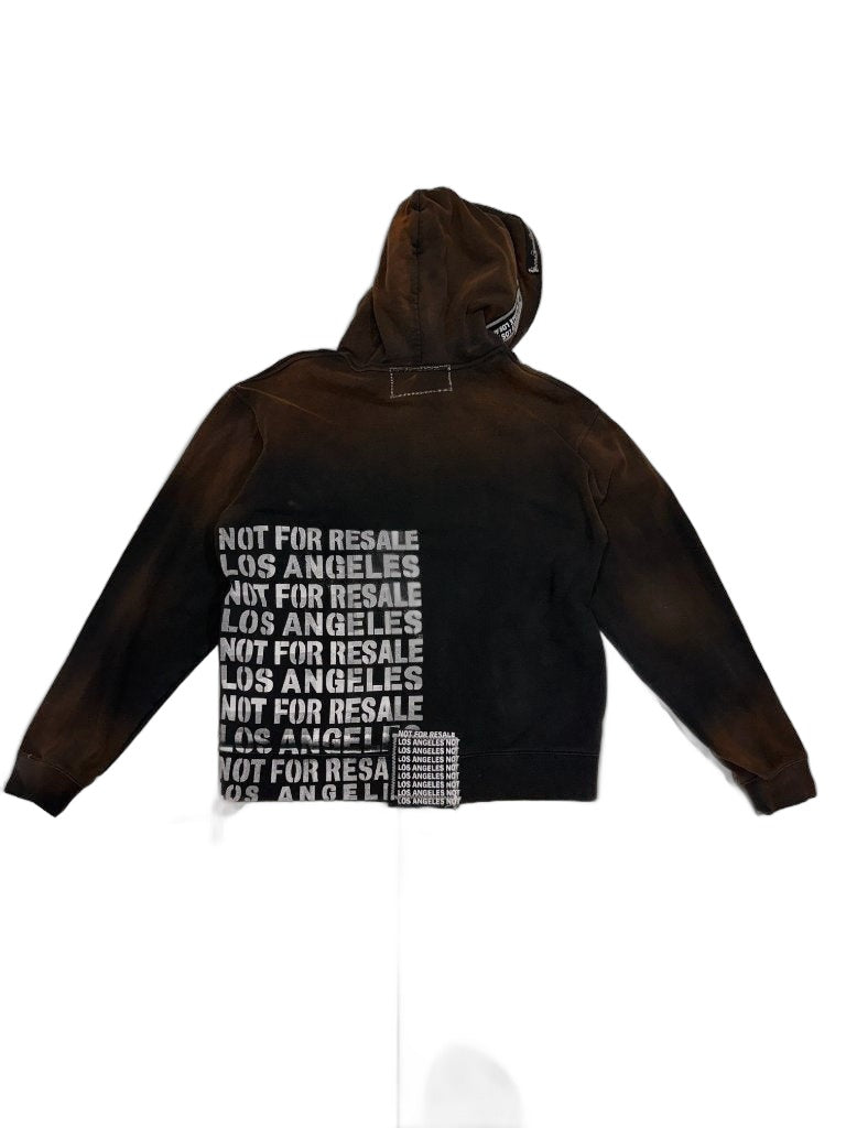 RECONSTRUCTED 001_26_37 — Black-to-Rust Bleach Zip Hoodie, NFR Block Print, Grommet Hood & Text Column