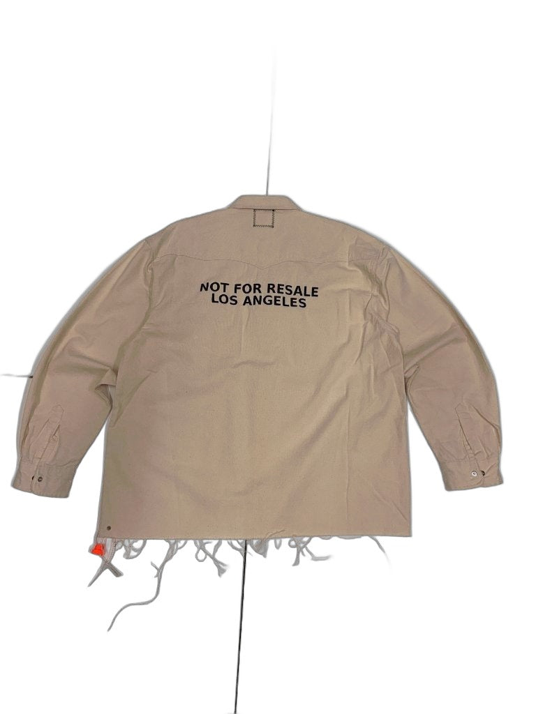RECONSTRUCTED 001_26_39 — Cream Canvas Work Shirt, Large Cross Screen Print & Snap Buttons