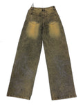 RECONSTRUCTED 001_26_40 — Women's Acid Wash Wide-Leg Jeans, Camo Patches & NFR Text Panel