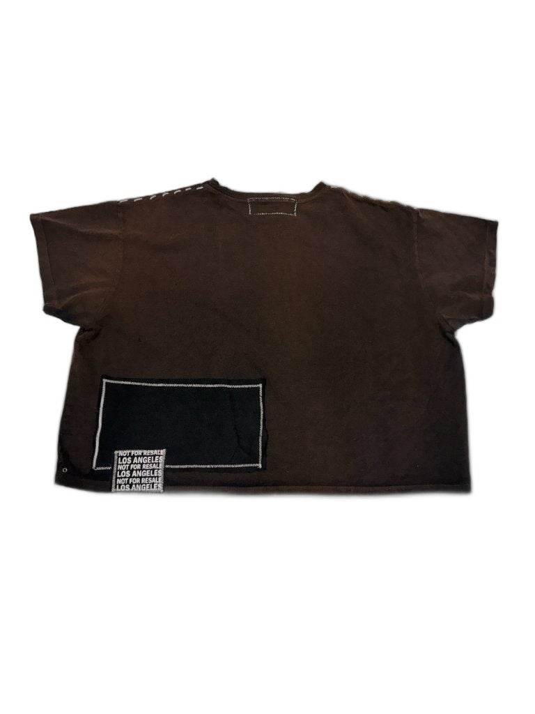RECONSTRUCTED 001_26_41 — Dark Brown Boxy Crop Tee, NFR Block Stencil & Back NFR Patch
