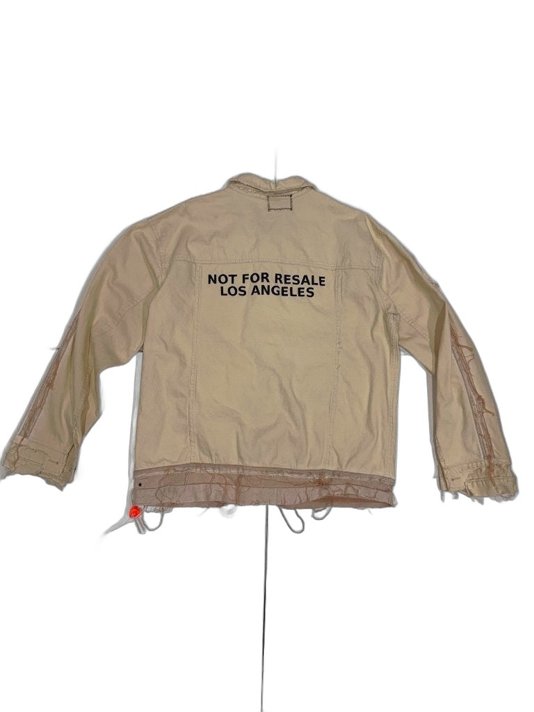 RECONSTRUCTED 001_26_42 — Cream Canvas Work Jacket, NFR Block Patch, Raw Layered Hem & Snap Buttons