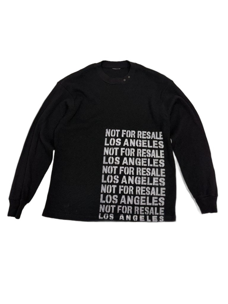RECONSTRUCTED 001_26_43 — Black Thermal Waffle-Knit Long Sleeve, NFR Repeating Text Block & Grommet Collar