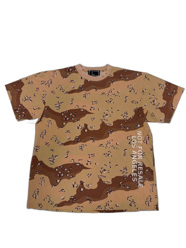 RECONSTRUCTED 001_26_44 — Desert Choc-Chip Camo Tee, NFR Vertical Hem Print & Woven Label