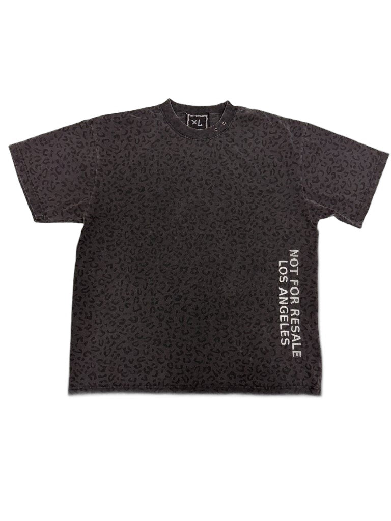 RECONSTRUCTED 001_26_52 — Black Leopard All-Over Print Tee, NFR Vertical Hem Print & signature Grommet Collar.