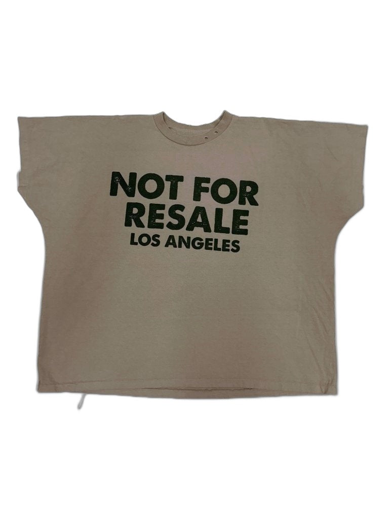 RECONSTRUCTED 001_26_54 — Tan Raw-Cut Boxy Tee, Large NFR Block Print & Reverse Hem sleeveless