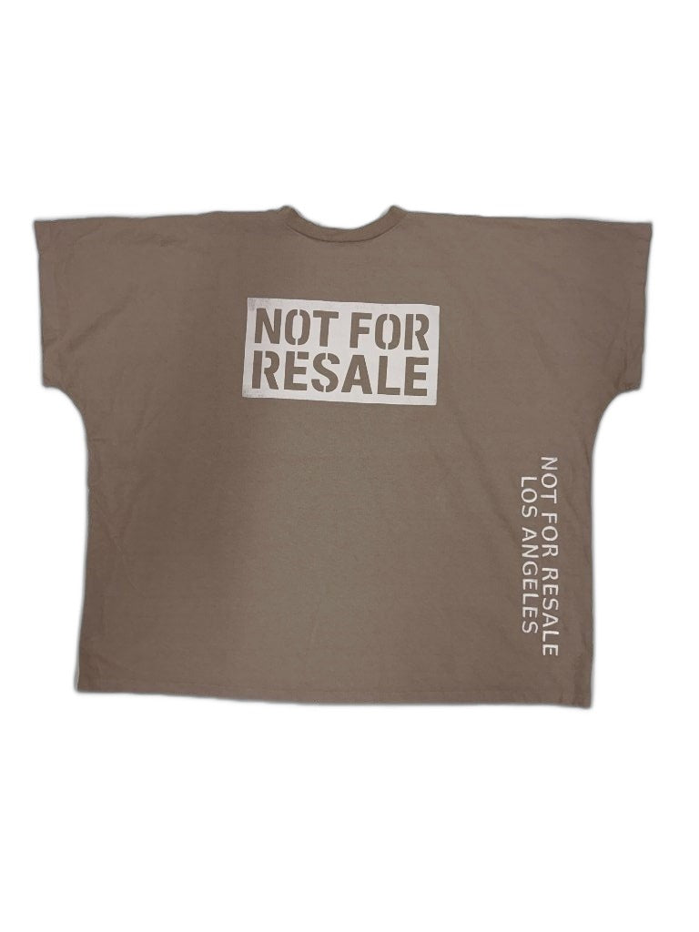 RECONSTRUCTED 001_26_54 — Tan Raw-Cut Boxy Tee, Large NFR Block Print & Reverse Hem sleeveless