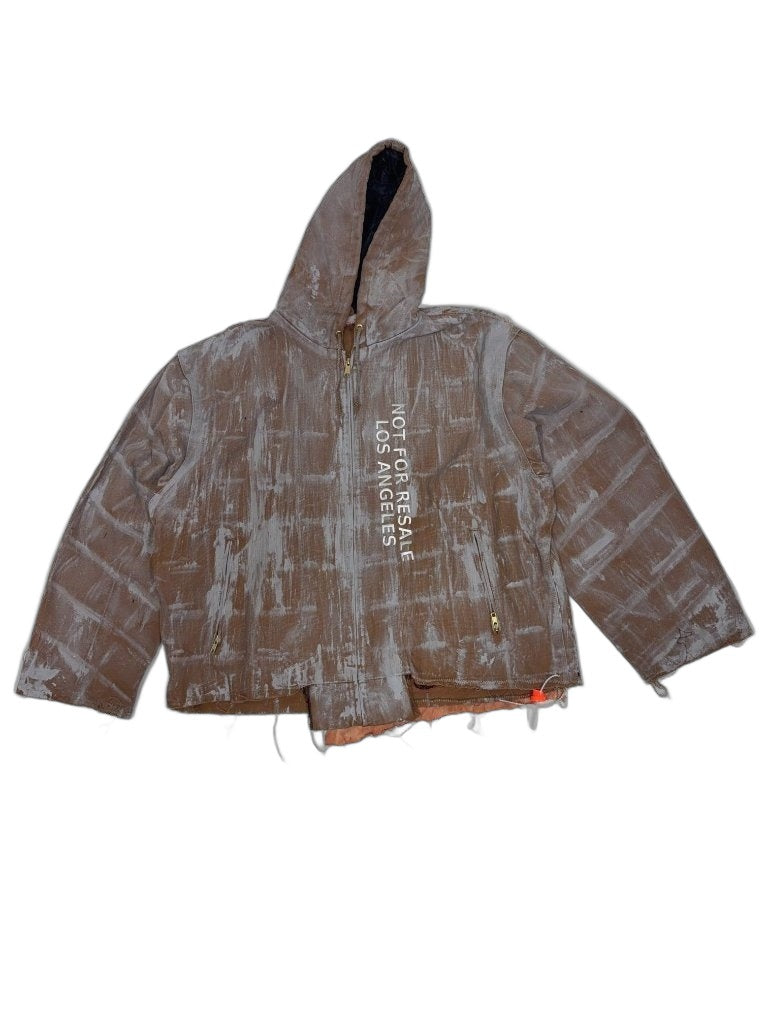 RECONSTRUCTED 001_26_55 — Brown Hand-Painted Zip Hoodie, Orange Panel, NFR Barcode & Gold Zippers