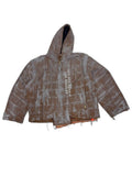 RECONSTRUCTED 001_26_55 — Brown Hand-Painted Zip Hoodie, Orange Panel, NFR Barcode & Gold Zippers