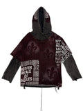 RECONSTRUCTED 001_26_56 — Burgundy Fleur-de-Lis Hoodie, Grey Acid Wash Sleeves & NFR All-Over Text