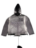 RECONSTRUCTED 001_26_57 — Grey Mesh Net Hoodie, NFR Patch Chest, All-Over Print & Raw Hem