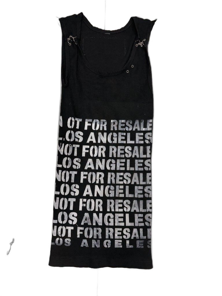 RECONSTRUCTED 001_26_59 — Women's Black Ribbed Knit Midi Dress, NFR All-Over Text & Ring Hardware