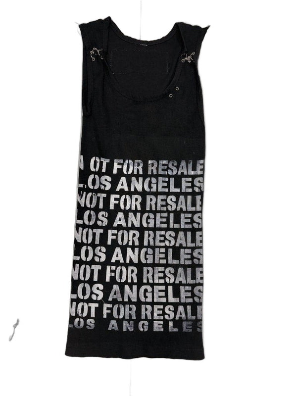 RECONSTRUCTED 001_26_59 — Women's Black Ribbed Knit Midi Dress, NFR All-Over Text & Ring Hardware