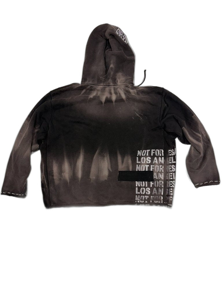 RECONSTRUCTED 001_26_60 — Black Bleach Spike Hoodie, NFR Text Block Patch, Chain Drawcord & Cross Stitch