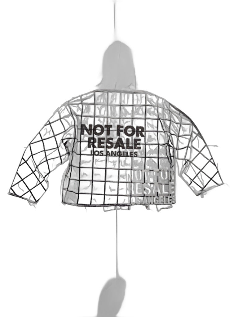RECONSTRUCTED 001_26_62 — White Grid All-Over Print Hoodie, NFR Patch Chest, Dual Zippers & Raw Hem