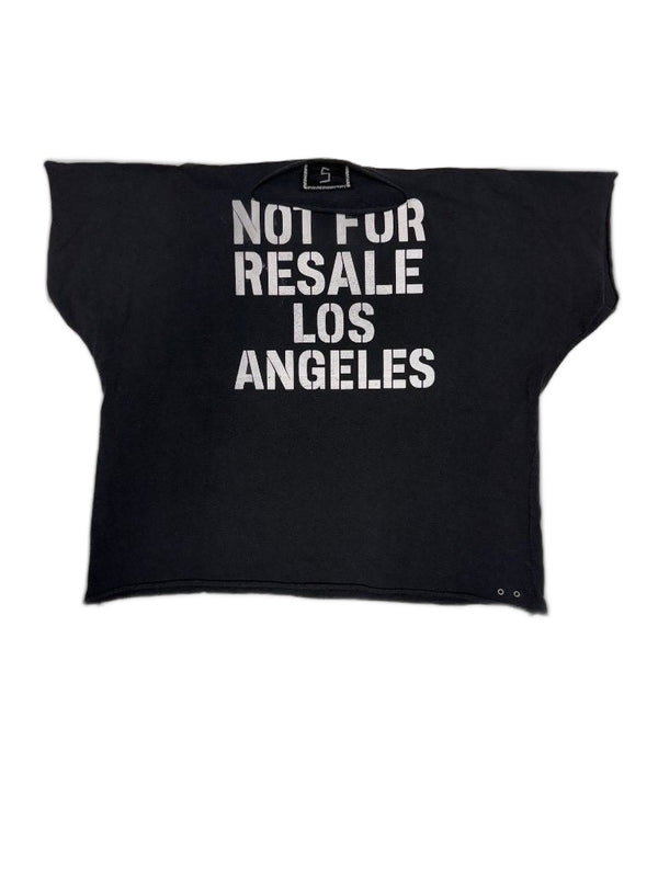 RECONSTRUCTED 001_26_63 — Black Boxy Raw-Cut Tee, Large NFR Block Print & NFR Back Patch