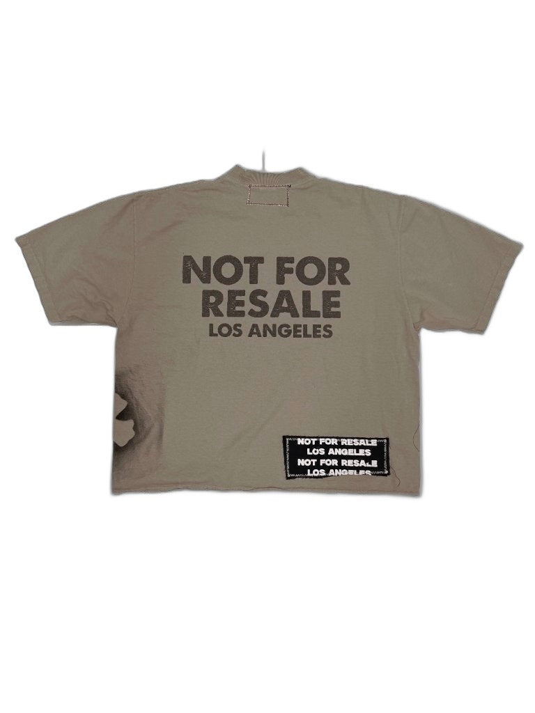 RECONSTRUCTED 001_26_65 — Tan Multi-Print Boxy Tee, NFR Text Panel, Vertical Print & Back NFR Patch