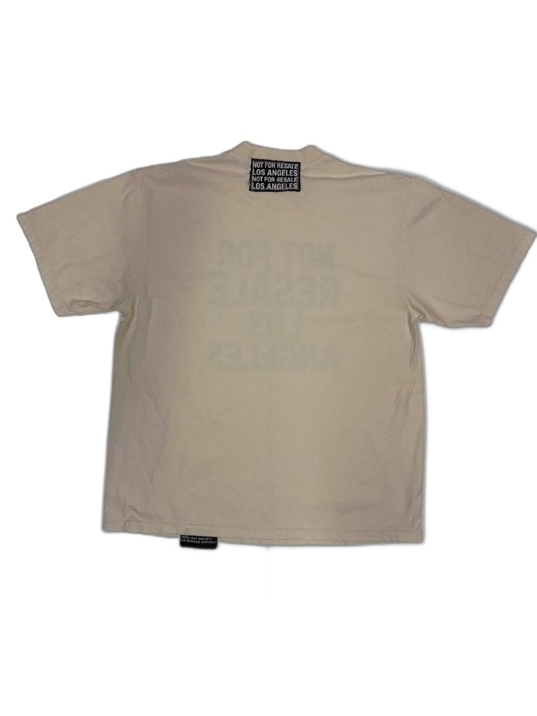 RECONSTRUCTED 001_26_67 — Cream Oversized Tee, Spray Splatter NFR Block Print, Ghost Back Print & Woven Labels