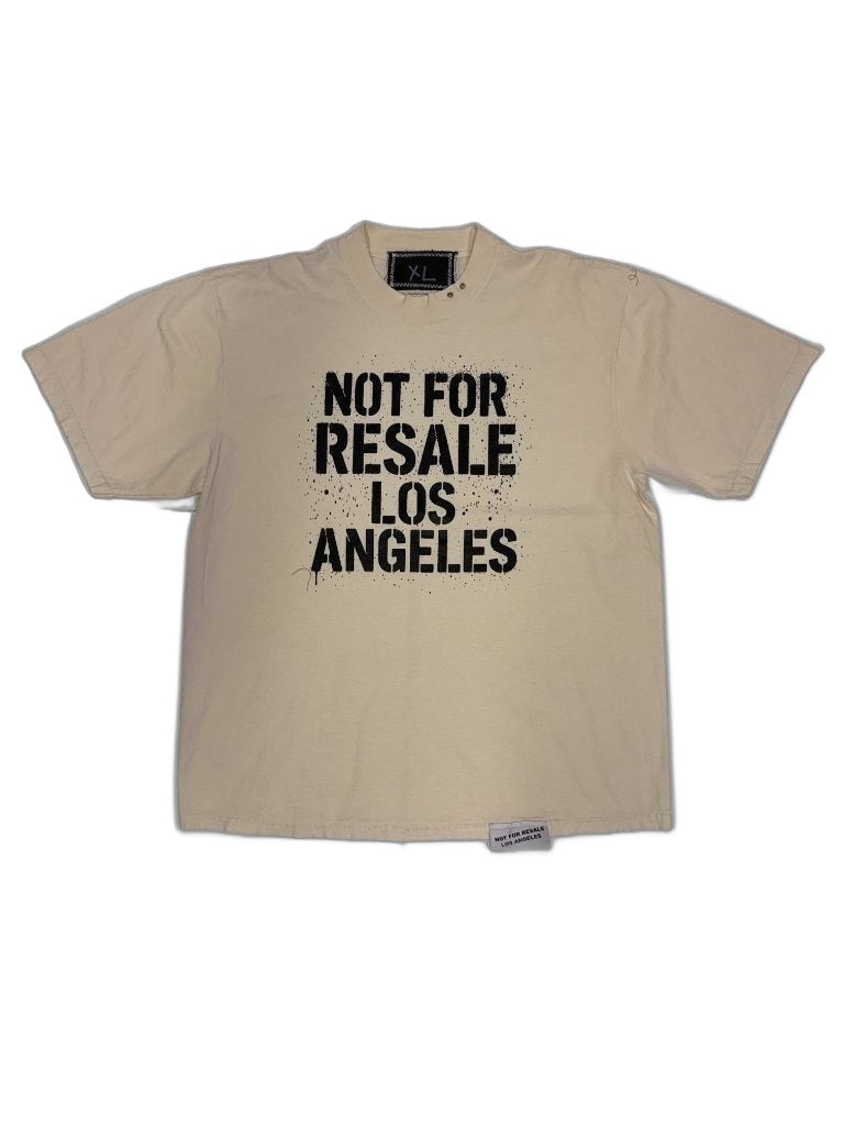 RECONSTRUCTED 001_26_67 — Cream Oversized Tee, Spray Splatter NFR Block Print, Ghost Back Print & Woven Labels
