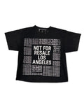 RECONSTRUCTED 001_26_68 — Black Boxy Crop Tee, NFR All-Over Dense Text Print & Basquiat Crown Back