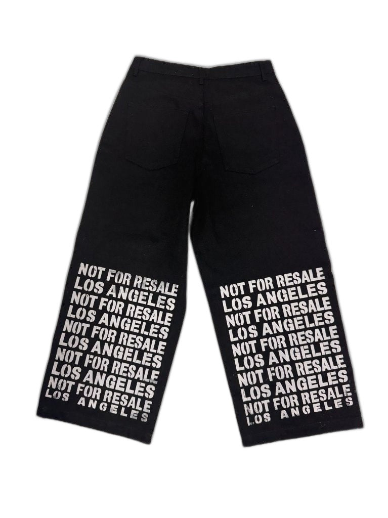 RECONSTRUCTED 001_26_69 — Black Wide-Leg Pants, Full NFR All-Over Text Both Legs Front & Back