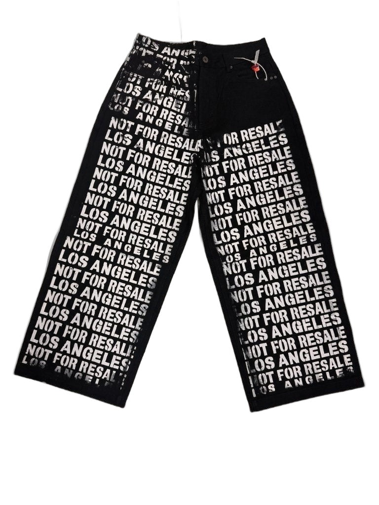 RECONSTRUCTED 001_26_69 — Black Wide-Leg Pants, Full NFR All-Over Text Both Legs Front & Back